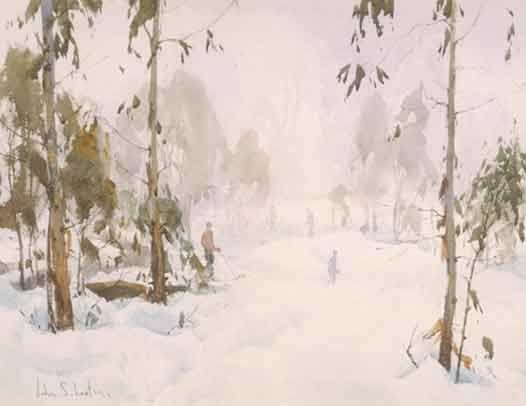 Winter at Mt Buffalo by John Loxton, Watercolour 